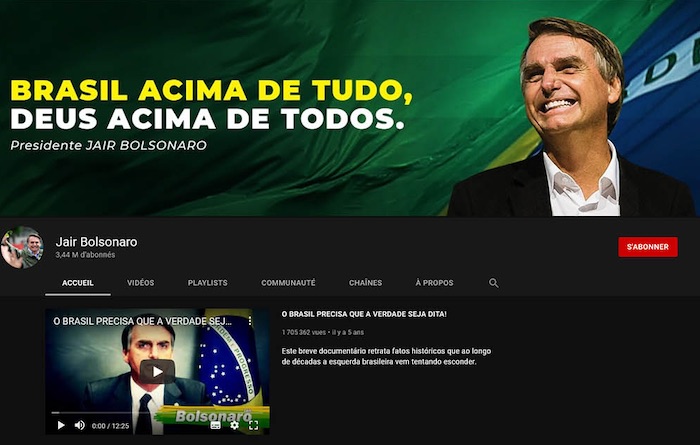 YouTube suspend pour une semaine la chaîne du président brésilien Bolsonaro