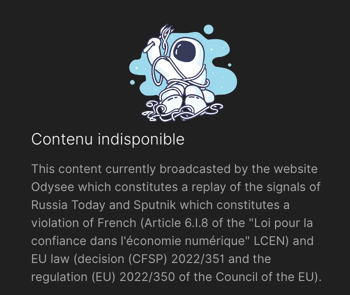 France : RT et Sputnik exclus de la plateforme Odysee