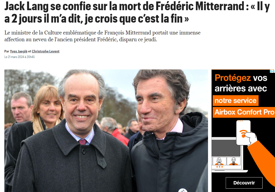 Jack Lang bouleversé par la mort de Frédéric Mitterrand Jack Lang bouleversé par la mort de Frédéric Mitterrand