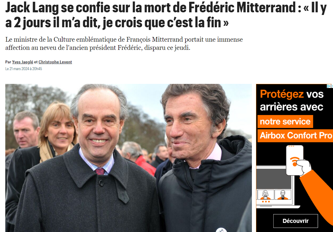 Jack Lang bouleversé par la mort de Frédéric Mitterrand