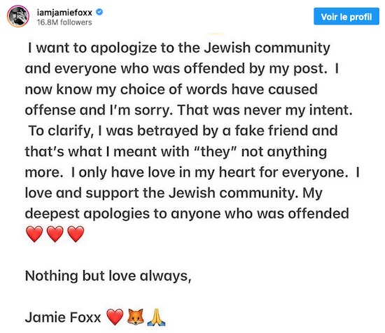 Accusé d’antisémitisme, l’acteur Jamie Foxx présente ses « excuses à la communauté juive »