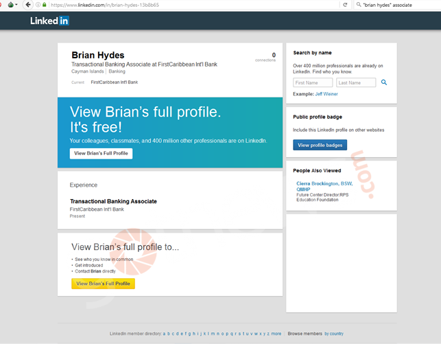 Capture d'écran du profil Linkedin de Brian Hydes Capture d'écran du profil Linkedin de Brian Hydes