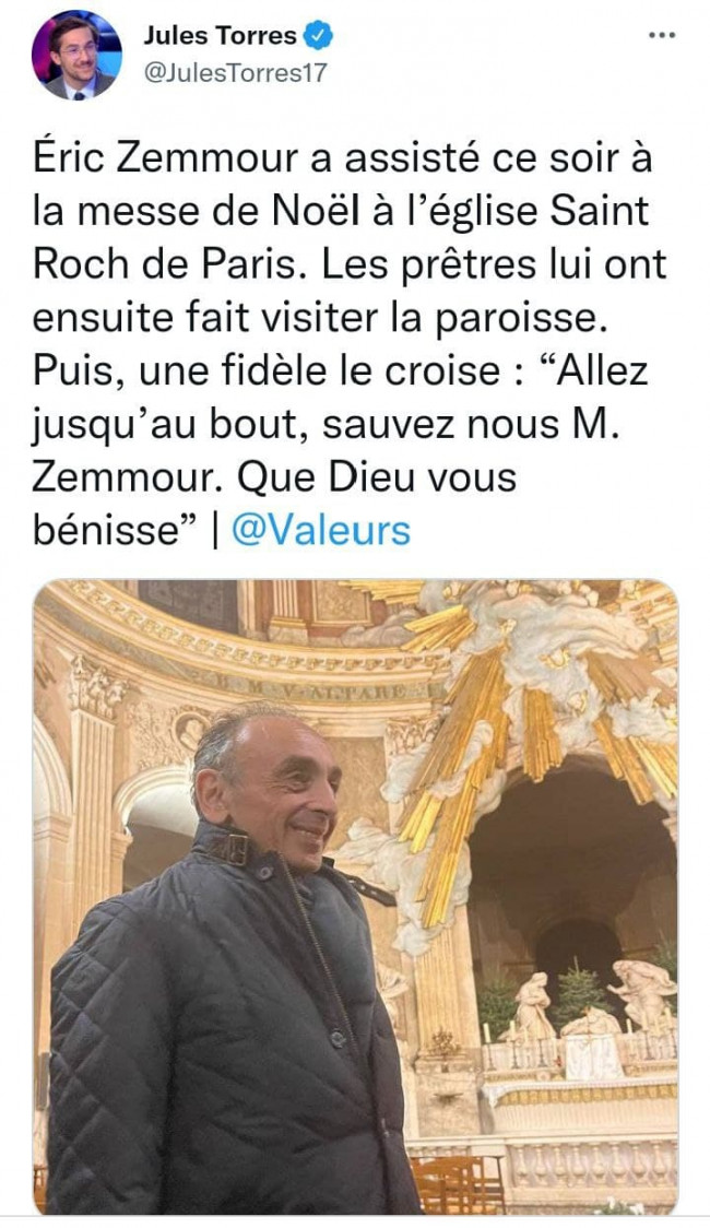 Zemmour à la messe de Noël à l’église Saint-Roch : fake news