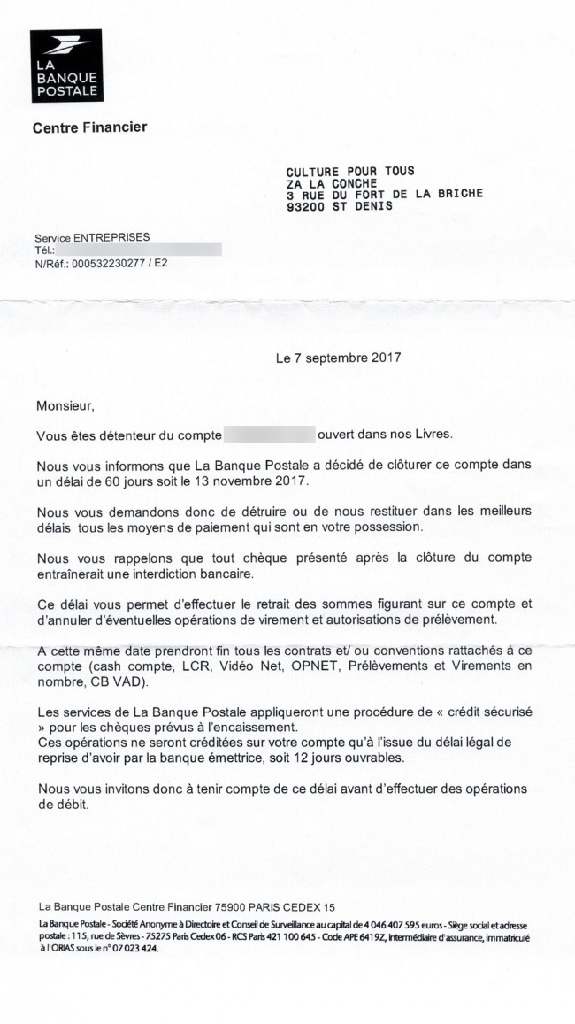 cloture de compte la banque postale