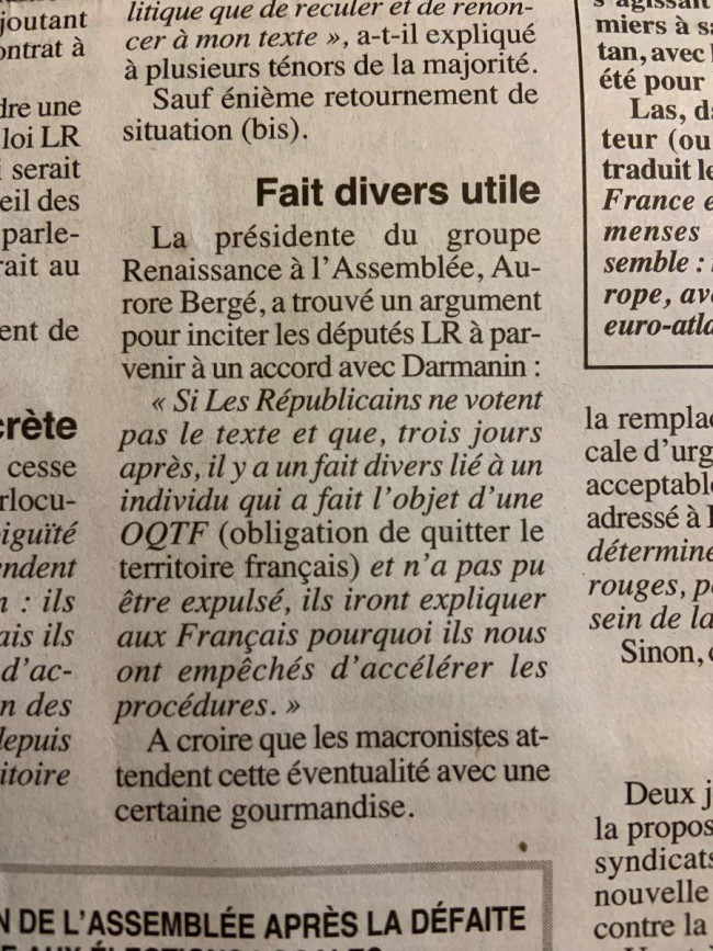 Article datant de mai 2023 qui parle de la discussion autour de la loi Immigration... Article datant de mai 2023 qui parle de la discussion autour de la loi Immigration...